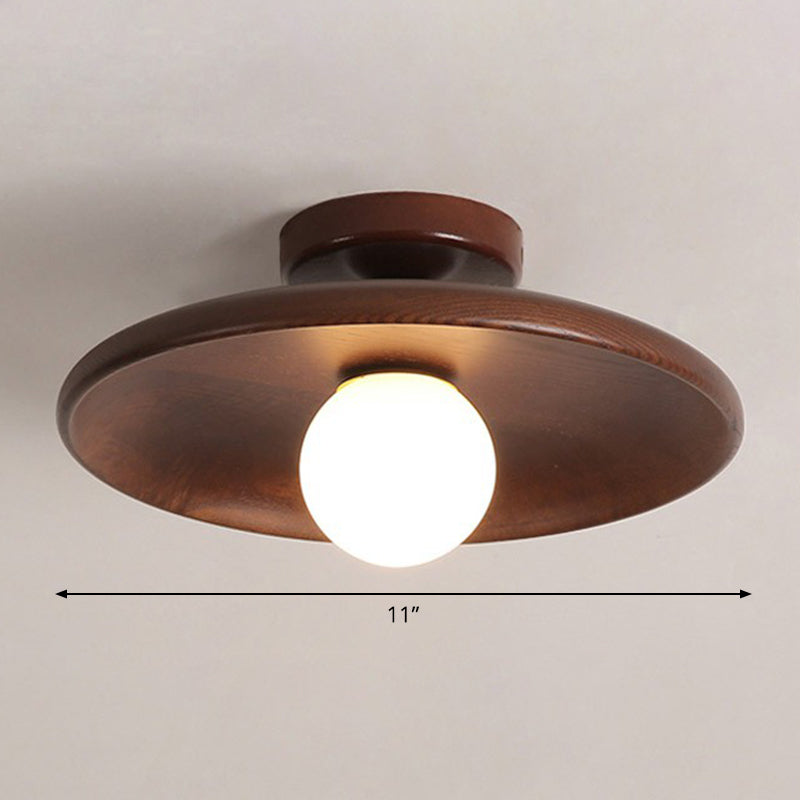 Hölzerne Deckenleuchte Minimalistisch Schalenform 28cm Braun 1 Lichtpunkt Semi-Flush Skandinavische Beleuchtung Flur Küche | Sansoti