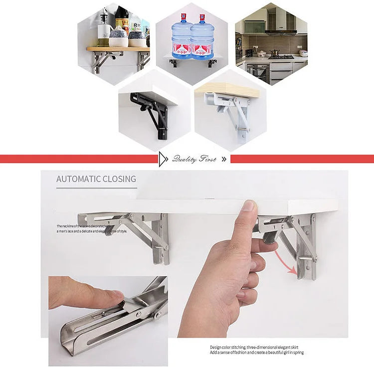 Foldable Shelf Bracket - Wall-Mounted Shelf Support - Metal Bracket for Kitchen Cabinet, Workbench and Storage Space - Space-Saving and Sturdy | Sansoti