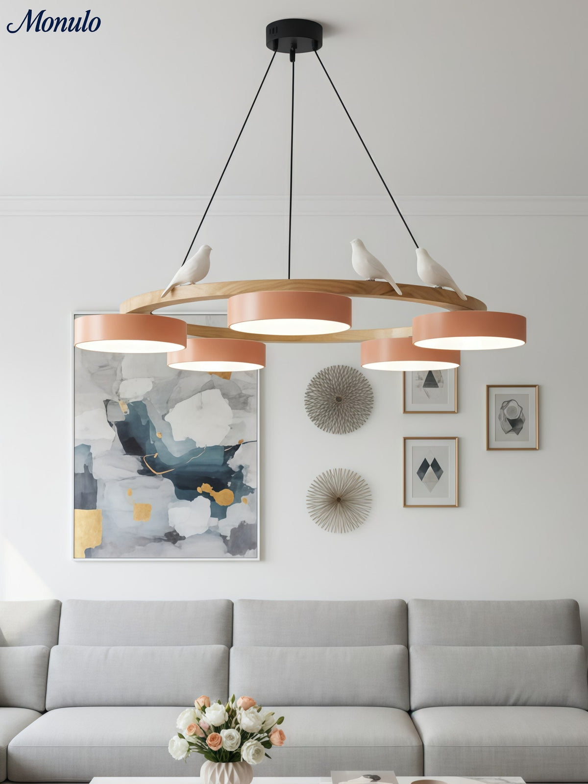 Decorative Bird Chandelier with Colored Circles for Dining Room and Living Room | Sansoti
