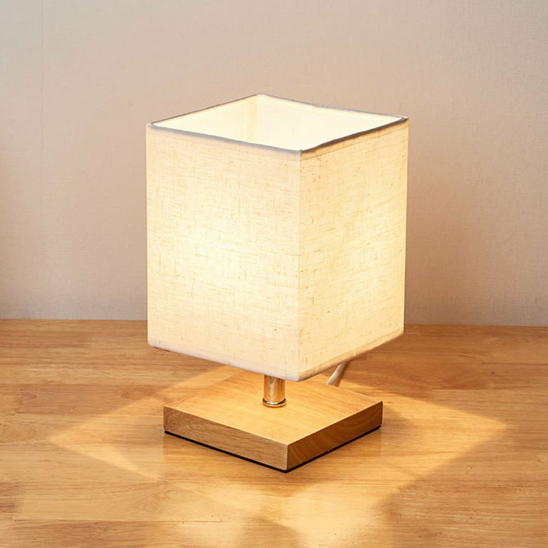 Minimalist Table Lamp of Flax and Wood with Rectangular Shade – Atmospheric Lighting for Bedroom Nightstand Desk Small Spaces Modern Design | Sansoti