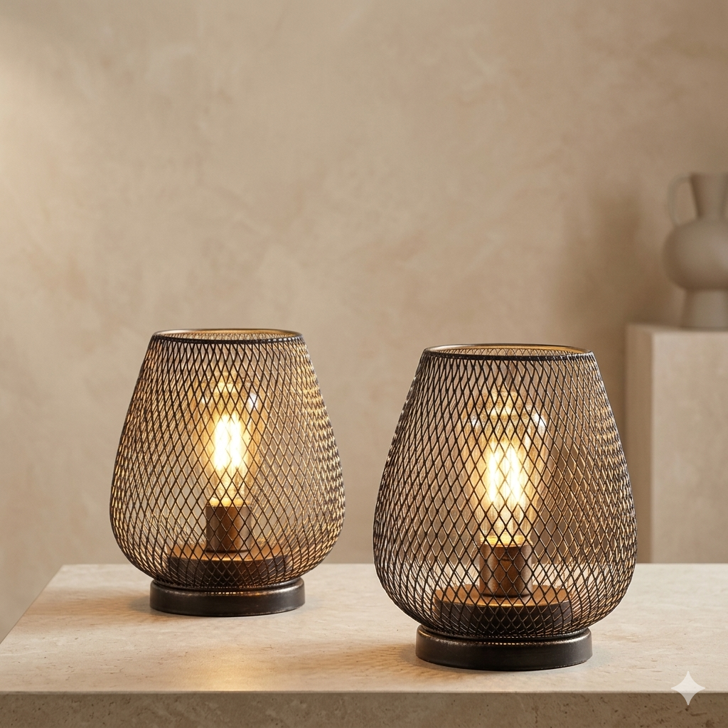 Table Lamp Wireless Rechargeable Metal Mesh Warm White LED Ambient Lighting Indoor Outdoor | Sansoti