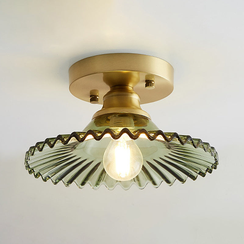 Industrielle Deckenleuchte mit Geriffeltem Glas – Grün oder Klar – Ø22cm Retro Semi-Flush für Wohnzimmer | Sansoti