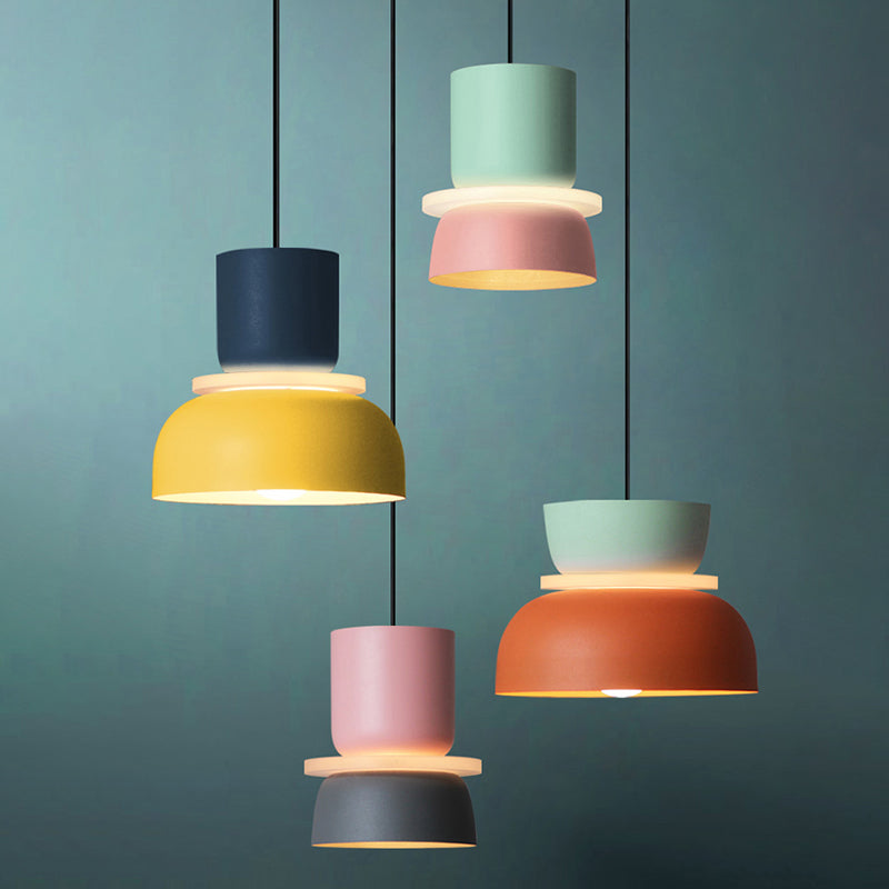 Suspension moderne Macaron LED bol métallique Ø18-30cm jaune rose gris vert bleu orange | Sansoti