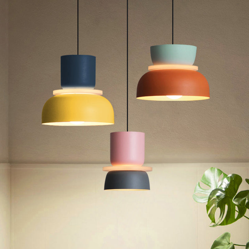Suspension moderne Macaron LED bol métallique Ø18-30cm jaune rose gris vert bleu orange | Sansoti