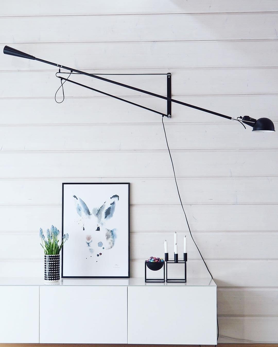 Industrial Wall Lamp Adjustable Arm Metal 135-205cm Black White Directional Lighting E27 Bedroom Living Room | Sansoti