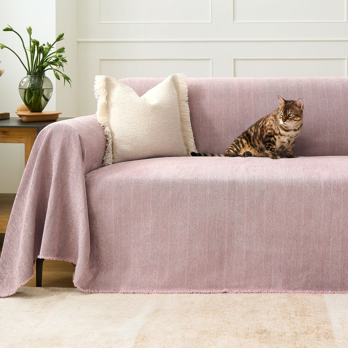 Herringbone Texture Sofa Cover Pet-Proof Water-Repellent Furniture Protection Textile Weave Sofa Cover | Sansoti