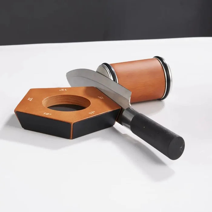 Aiguiseur manuel à rouleaux avec pierre diamantée Incl. guide d'angle magnétique pour couteaux de cuisine, damas & japonais | Sansoti
