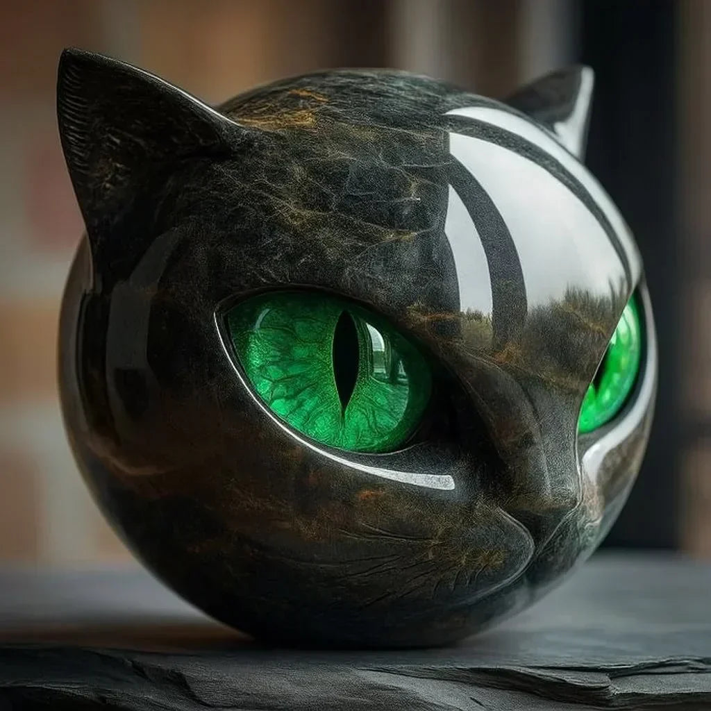 Decorative Cat Head Sculpture – Glossy Finish with Hypnotic Eyes | Sansoti