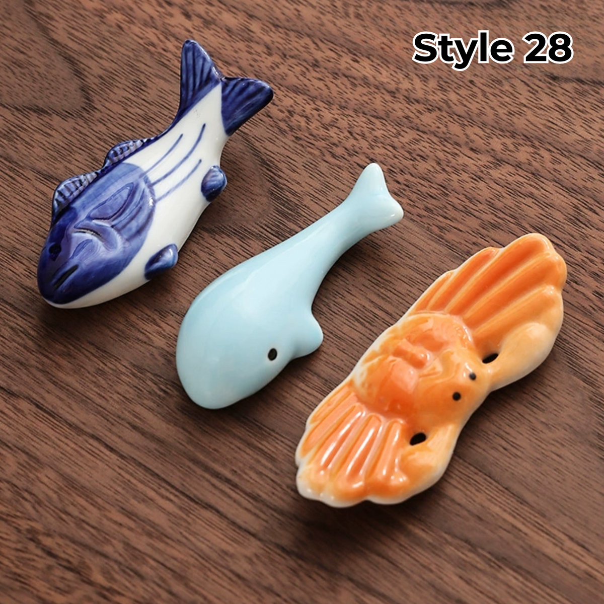 Ceramic Chopstick Rest with Animal and Fruit Motifs – Set of 3 | Sansoti