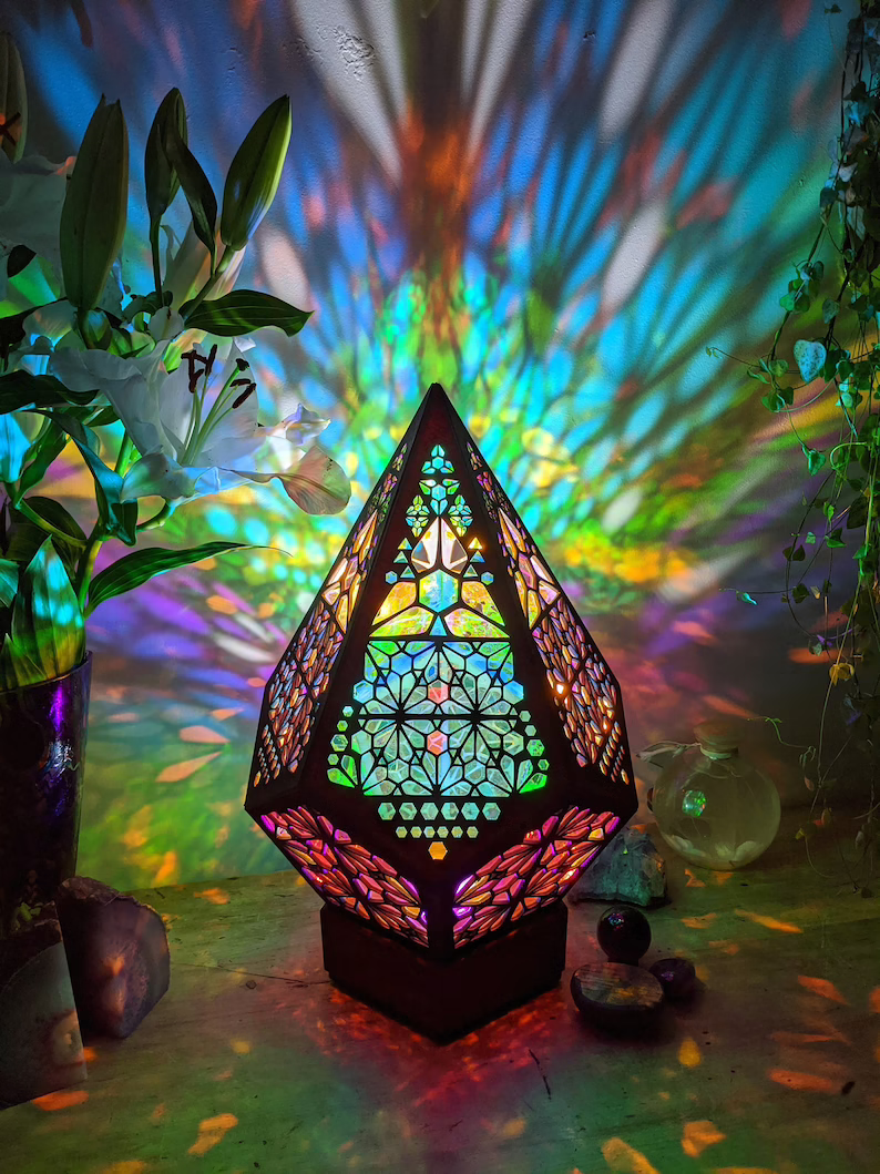 Bohemian Diamond Table Lamp with USB LED – Handmade Night Light for Bedroom and Living Room | Sansoti