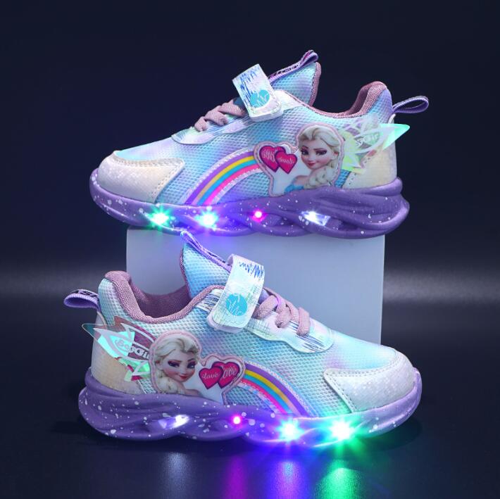 Verlichte Kindersneakers met LED-verlichting en Glitterafwerking in Roze en Paars | Sansoti