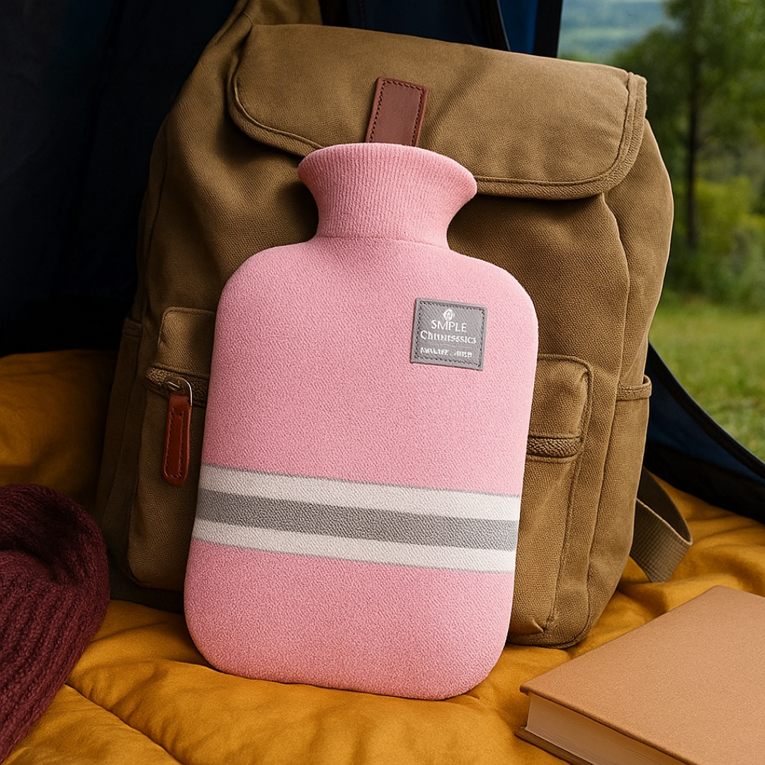 1-Liter Hot Water Bottle with Knitted Cover - Green, Pink, Orange for Cold Days, Long-Lasting Warmth and Comfort | Sansoti