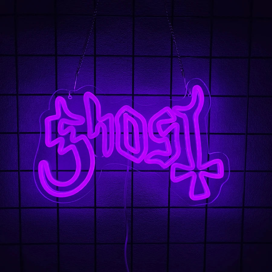 Halloweenowy neon LED z nietoperzami – fioletowo-pomarańczowe oświetlenie ścienne do dekoracji, tworzące świąteczną atmosferę Halloween | Sansoti