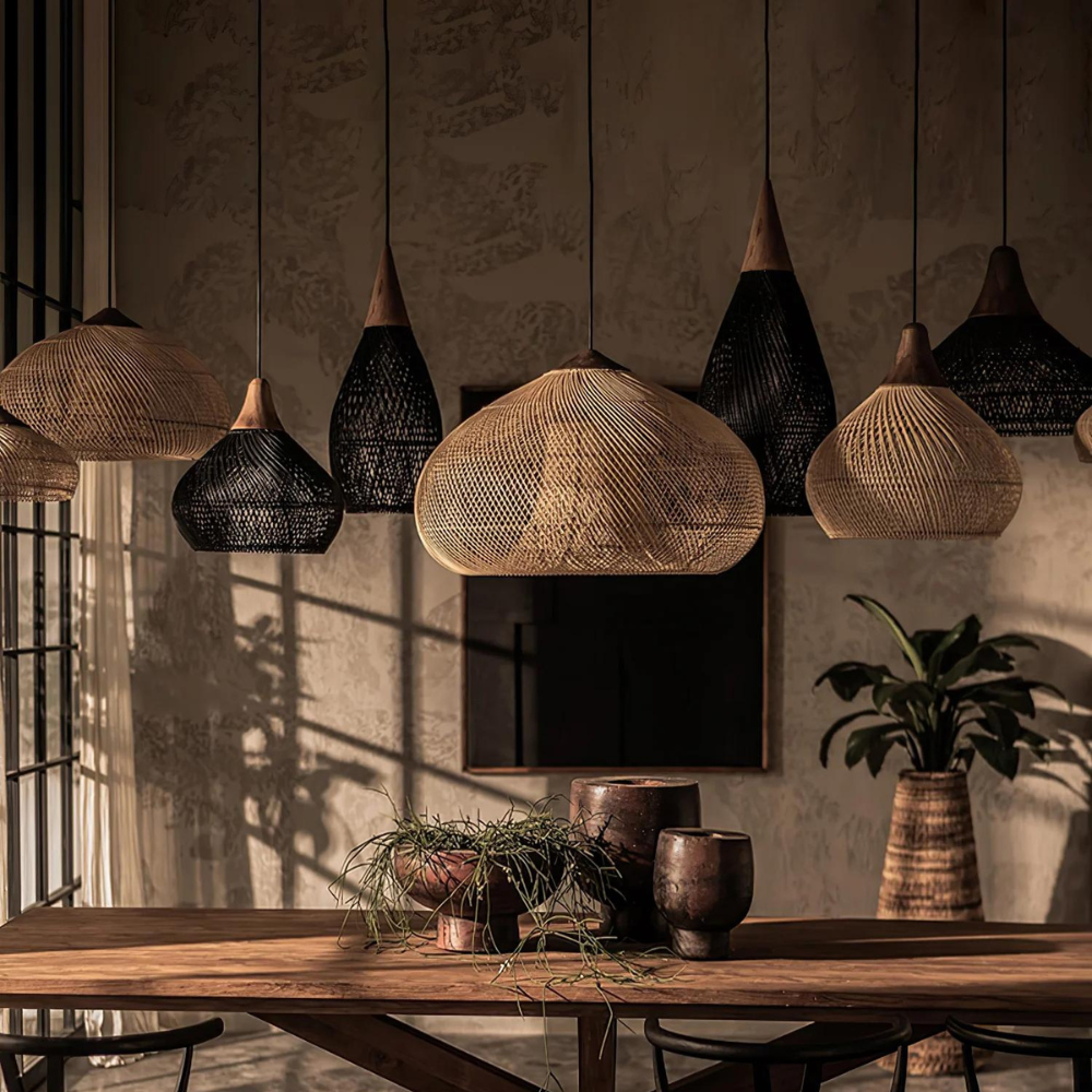 Elegant Handmade Rattan Japandi Pendant Light