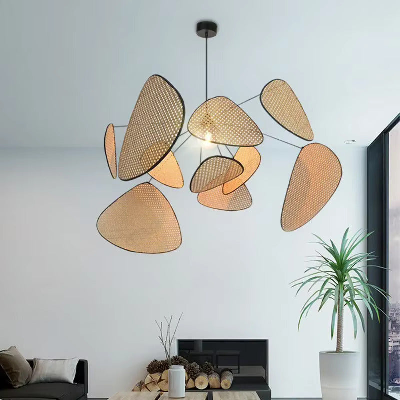 Lampa wisząca z rattanu, ręcznie pleciona, czarna i naturalna, E27, do salonu i jadalni, boho, skandynawska | Sansoti