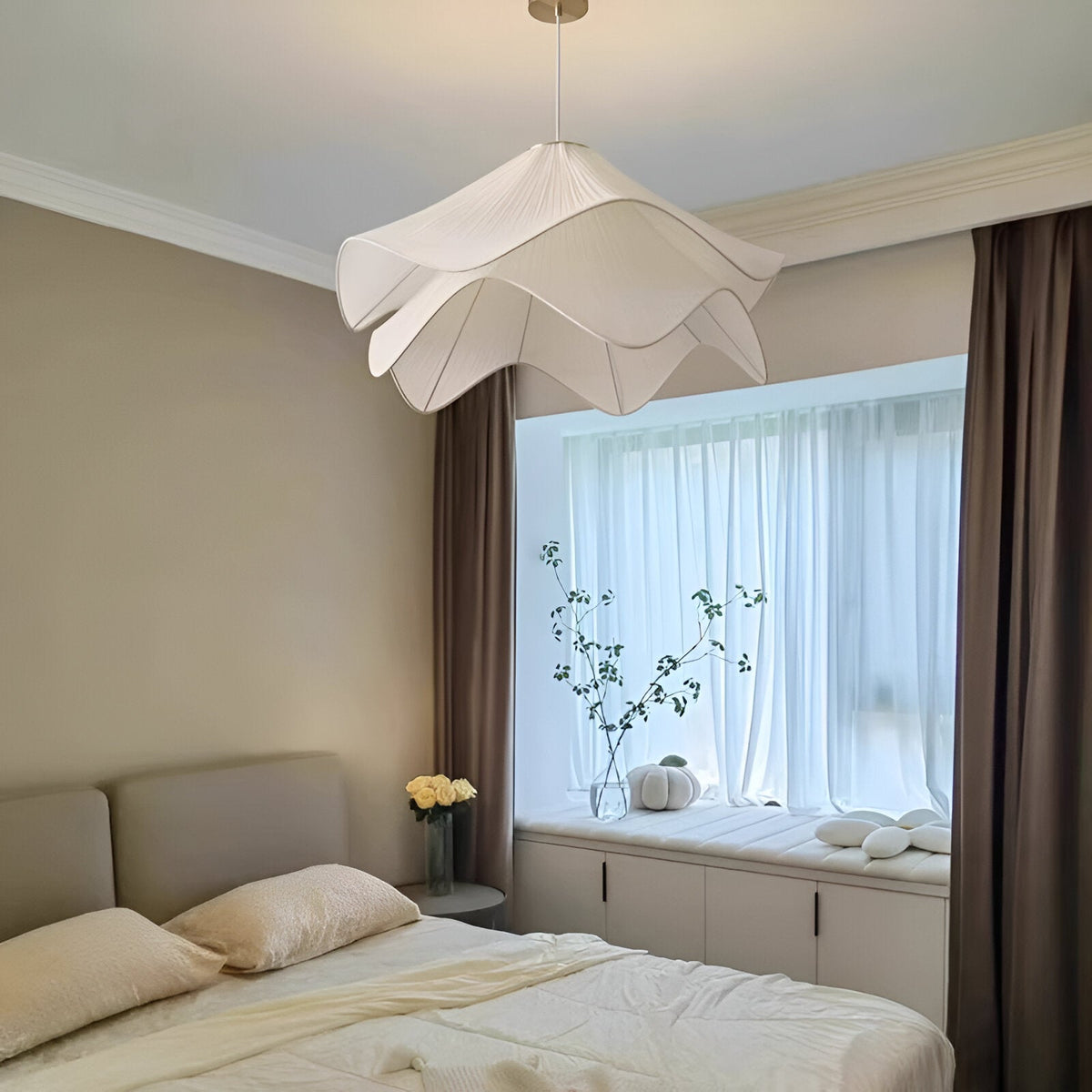 Hängelampe Japandi Stoff Rund Skandinavisch Design E27 40-80cm Warmes Licht | Sansoti