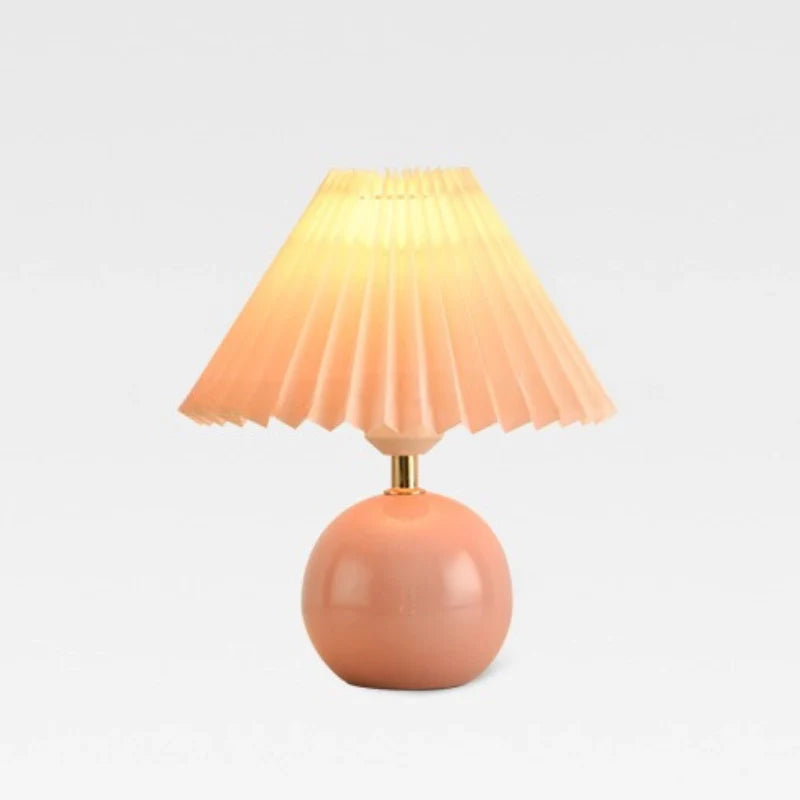 Ceramic Table Lamp with Pleated Shade – Japanese Style Lighting White Pink Beige for Bedroom Living Room Office | Sansoti