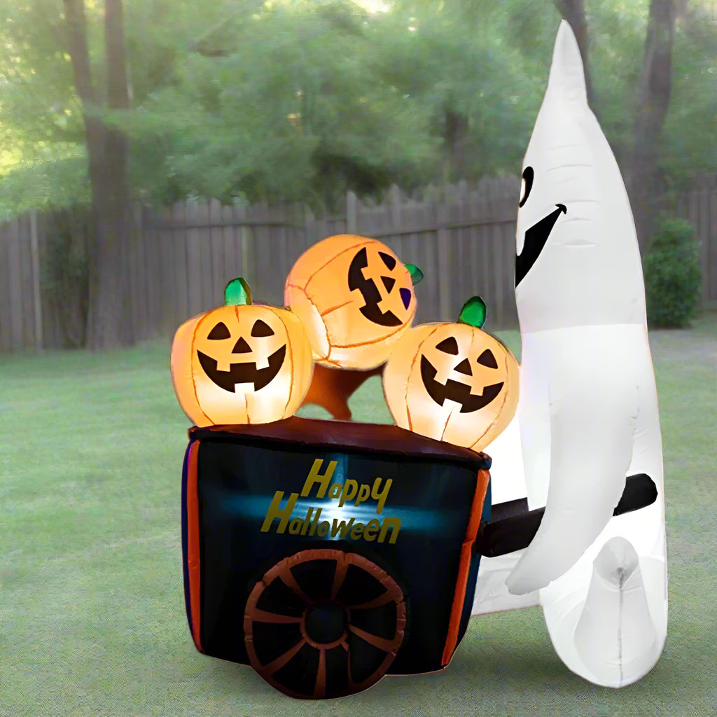 Inflatable Halloween Ghost with Pumpkin Carriage 180cm LED Lighting Garden Decoration Party Outdoor Horror Decoration | Sansoti