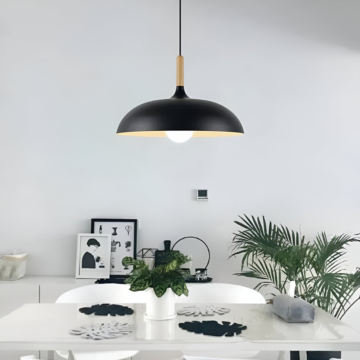 Lámpara colgante de madera y hierro, estilo escandinavo Japandi, redonda, E27, Ø35 Ø60, comedor, cocina | Sansoti