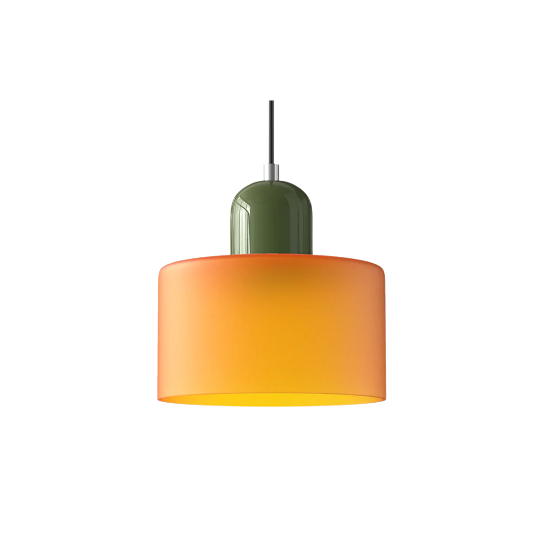 Suspension vintage en verre coloré et métal réglable, éclairage d’ambiance pour coin repas, plafonnier au design rétro | Sansoti