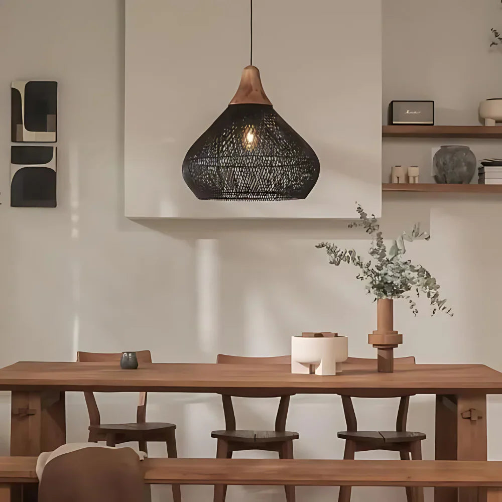 Lampa wisząca z rattanu, boho, naturalna, Ø40 Ø50 Ø60, czarna lub naturalna, LED | Sansoti