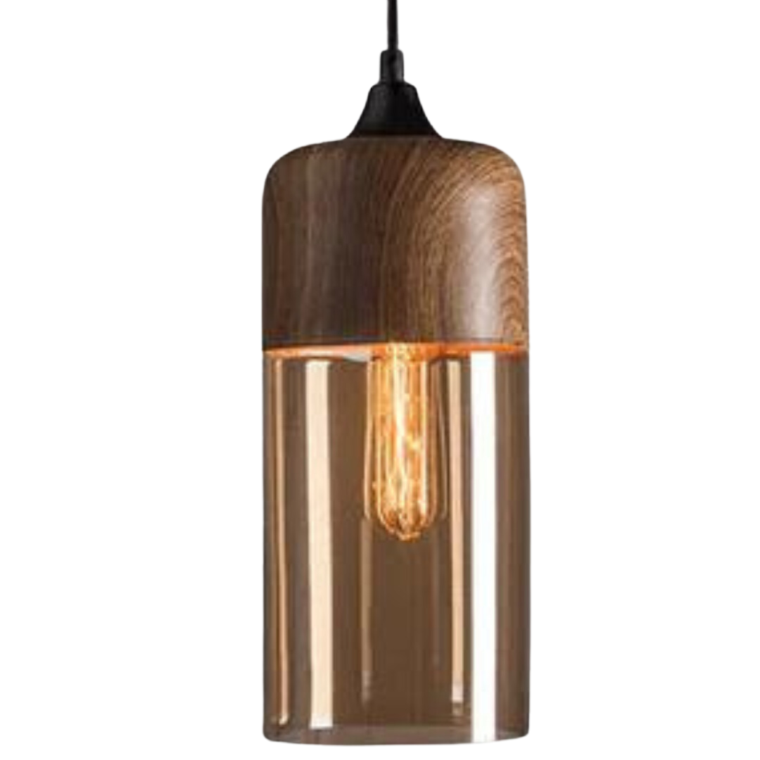 Suspension Verre Métal Aspect bois E27 Réglable Salon Salle à manger Chambre Lampe design scandinave Éclairage intérieur | Sansoti