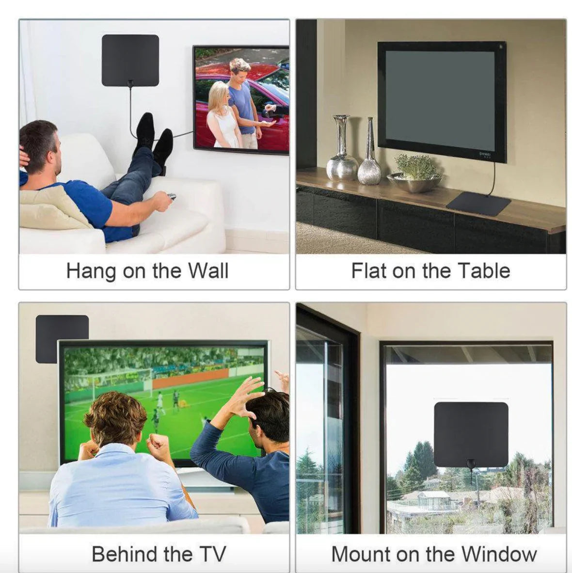Indoor Digital TV Antenna, 480km Range, with Signal Amplifier, HDTV Receiver, Ultra-Thin Design, 4K HD Quality | Sansoti