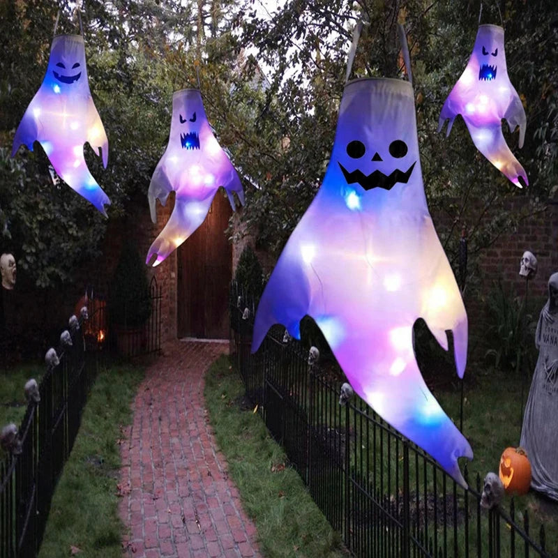Illuminated Ghost Windmill 130cm LED Halloween Decoration Hanging Garden Outdoor Lighting Party Decoration | Sansoti