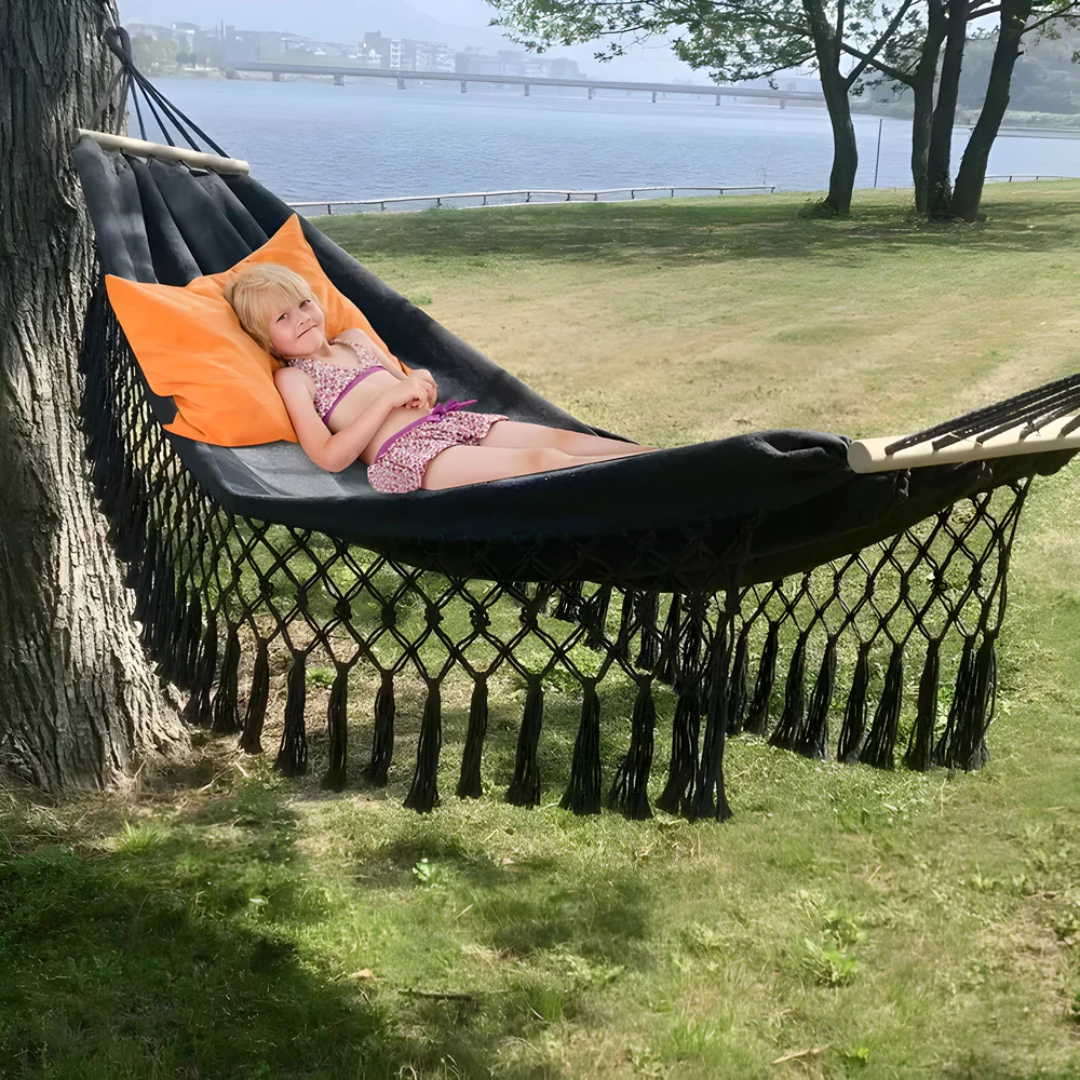 Hamac bohème en mélange de coton - Jardin, balcon, détente en extérieur, relaxation et confort intérieur comme extérieur | Sansoti