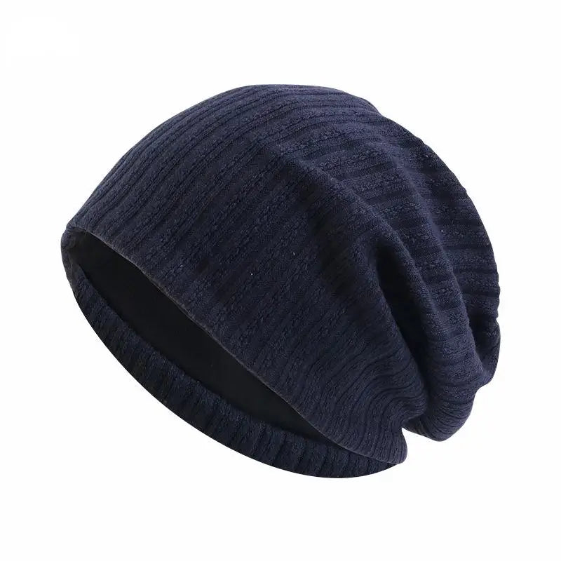 Knitted Beanie with Wheat Pattern - Warm Winter Hat Unisex Double Layer Cotton Polyester - Winter Autumn | Sansoti