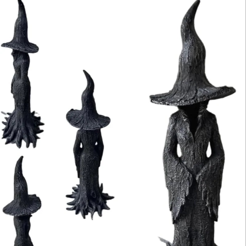 Gothic Witch Resin Sculpture - Mystical Wizard Figure Dark Fantasy Decoration for Living Room Office | Sansoti