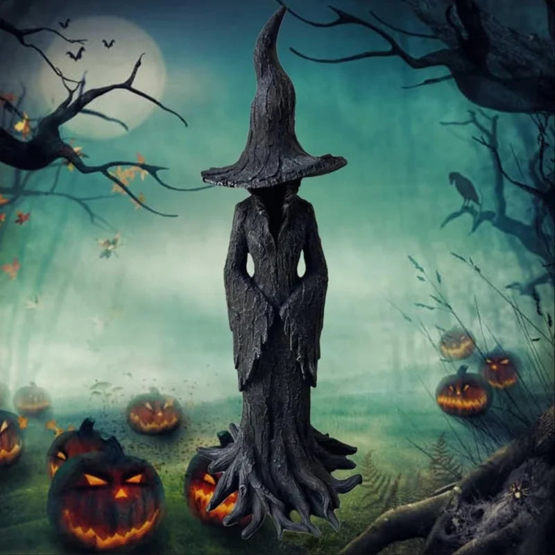 Gothic Witch Resin Sculpture - Mystical Wizard Figure Dark Fantasy Decoration for Living Room Office | Sansoti