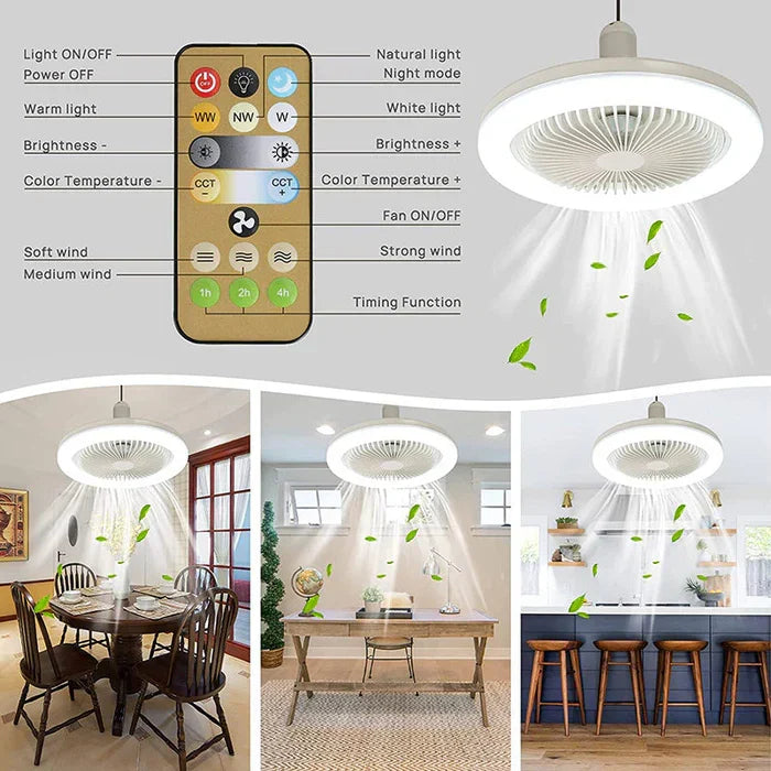 Deckenventilator mit LED-Beleuchtung, E27, Fernbedienung, einstellbarer Geschwindigkeit, energiesparend, leiser Motor | Sansoti