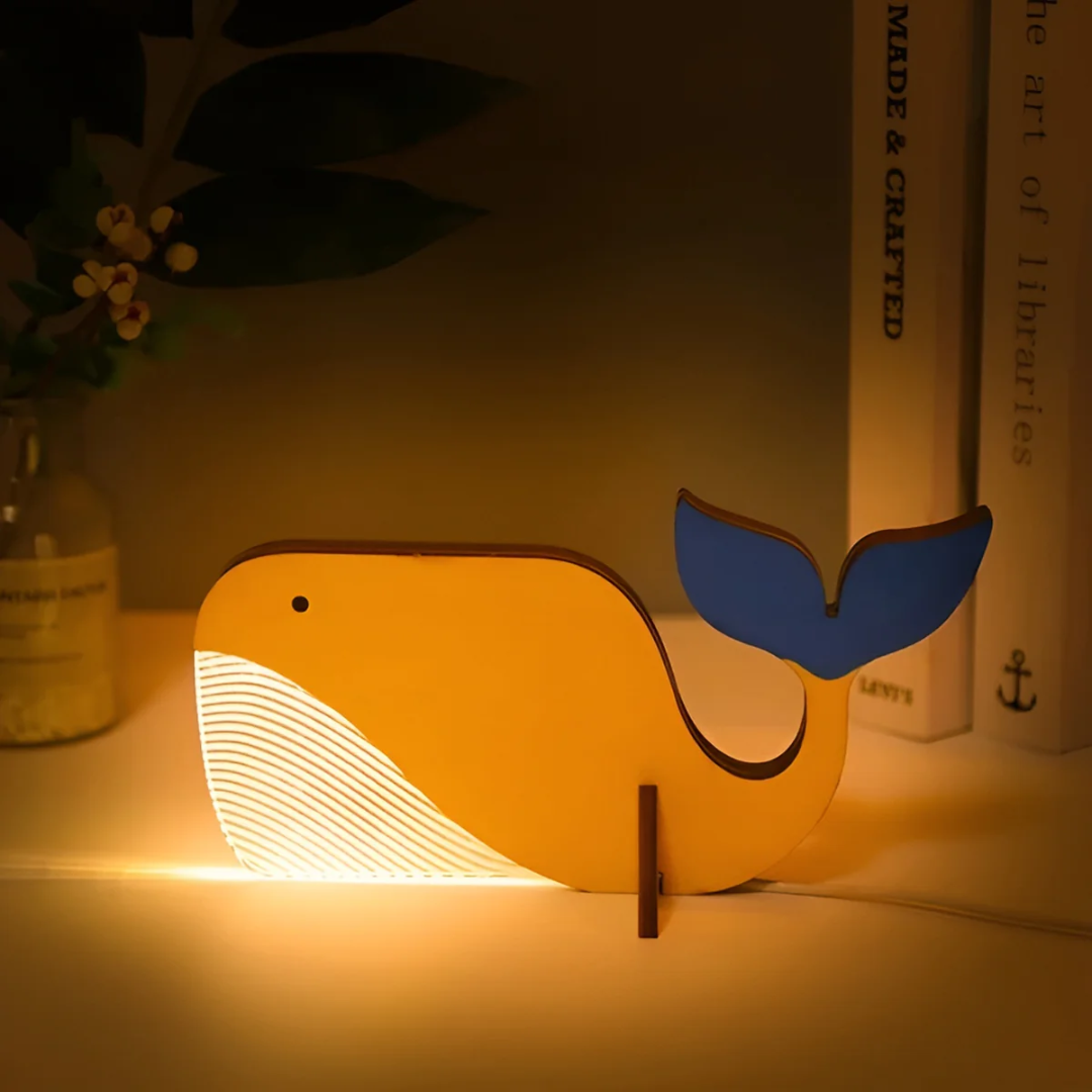 Lámpara de mesa de madera con forma de animal, LED blanco cálido, diseño escandinavo, USB