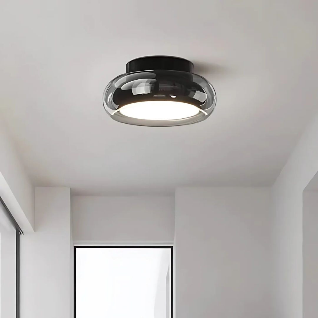 Plafonnier verre LED 24W ambre salon couloir design rétro compact moderne | Sansoti