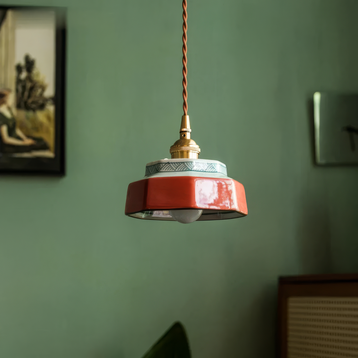 Suspension en céramique peinte à la main – style scandinave avec douille en cuivre | Sansoti