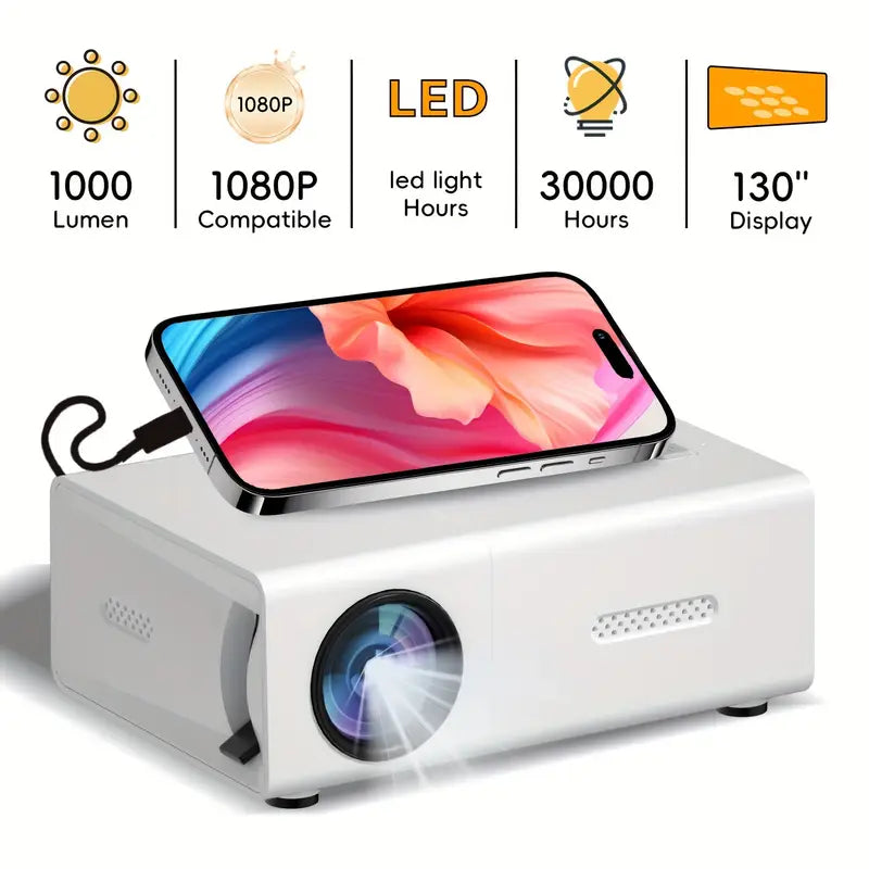Compact 720P LED Projector, Wireless, HDMI, USB-Compatible, Home Theater, Presentations, Office, Entertainment | Sansoti