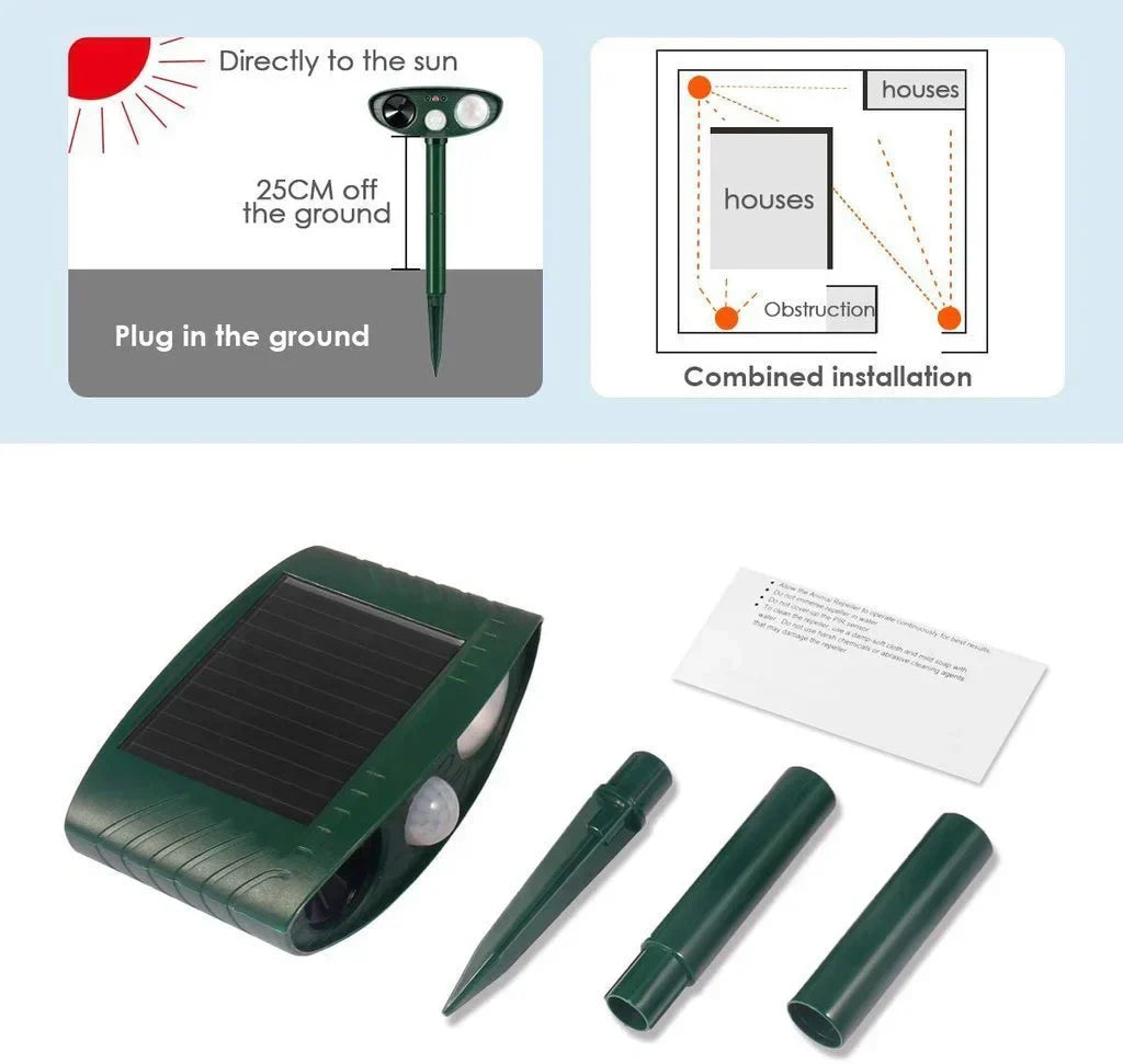 Solar-Powered Ultrasonic Deer Repeller – Effective Animal Deterrent for Garden & Yard within 48 Hours | Sansoti