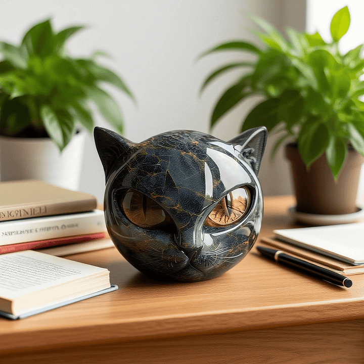 Decorative Cat Head Sculpture – Glossy Finish with Hypnotic Eyes | Sansoti