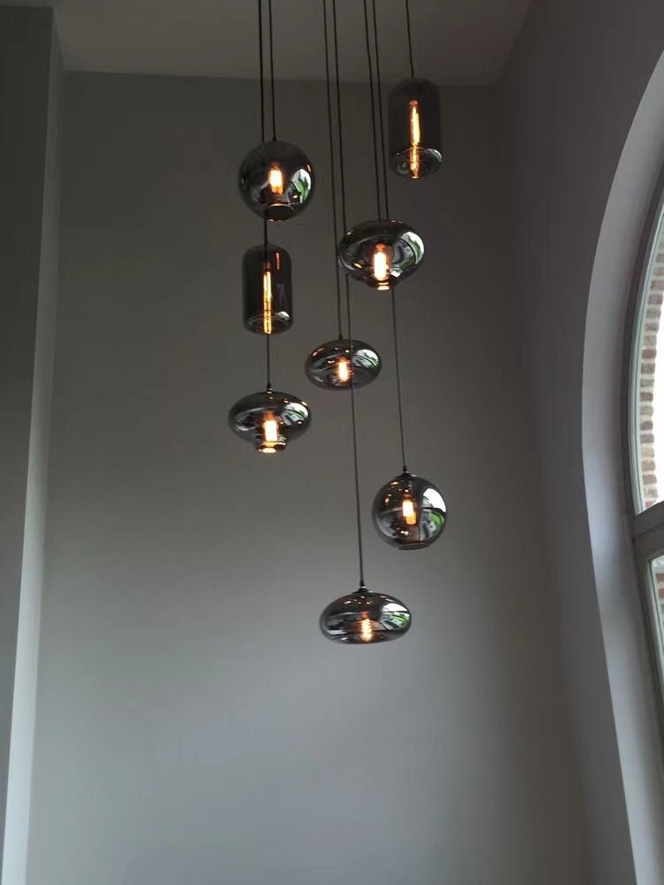 Spiral-Pendelleuchte mit Glaskugeln für Treppenhäuser und hohe Räume, dimmbar, E14, modernes Design, für das Wohnzimmer | Sansoti