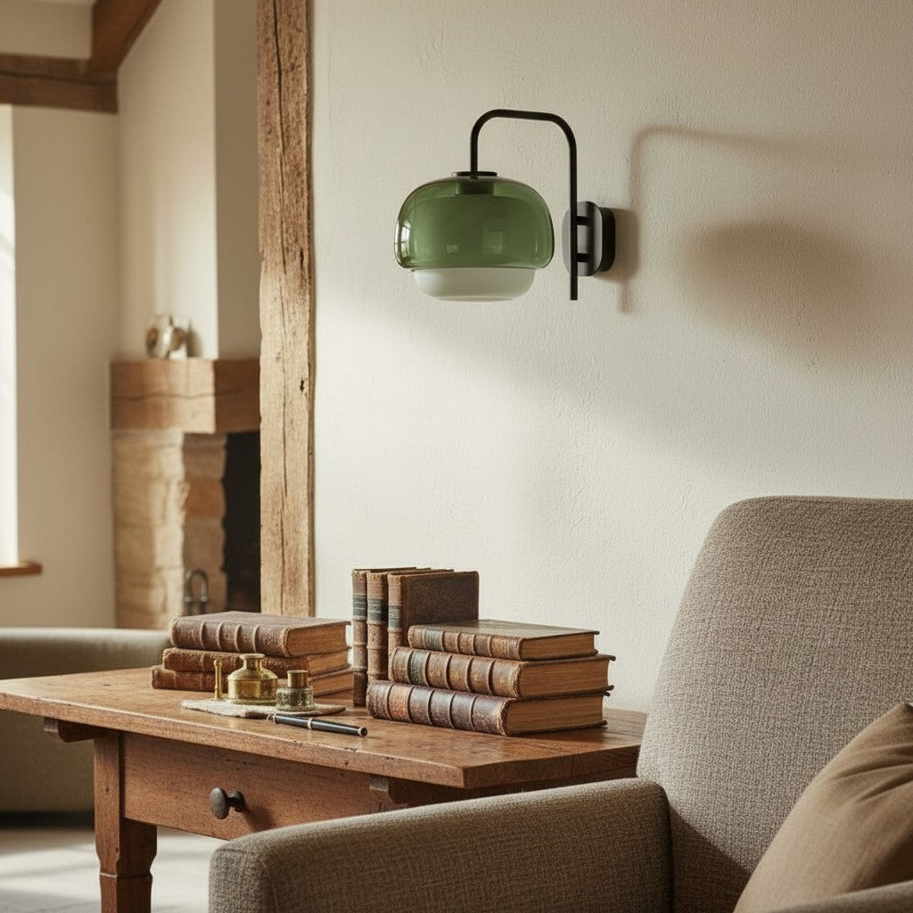 Colored Glass Wall Lamp with Round Shade – Green, Pink, Orange – Modern LED Lighting | Sansoti