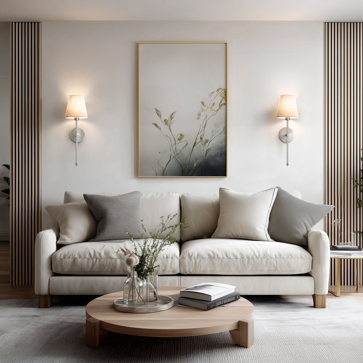 Wandlamp Zonder Boren Set van 2 Draadloos Goud Metaal Naturel Linnen Kap 51,5 cm Hoog 3M Kleefstrip of Schroeven | Sansoti