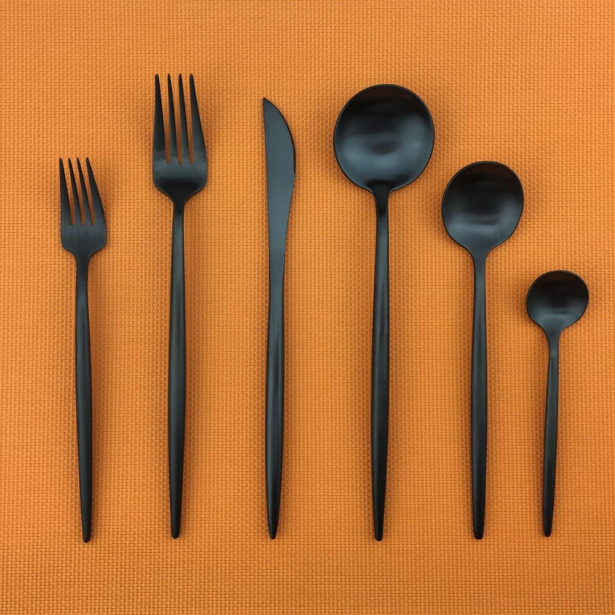 Set de couverts 30 pièces en acier inoxydable mat, design minimaliste, couverts de table, cuillères, fourchettes, couteaux, compatibles lave-vaisselle, cuisine | Sansoti