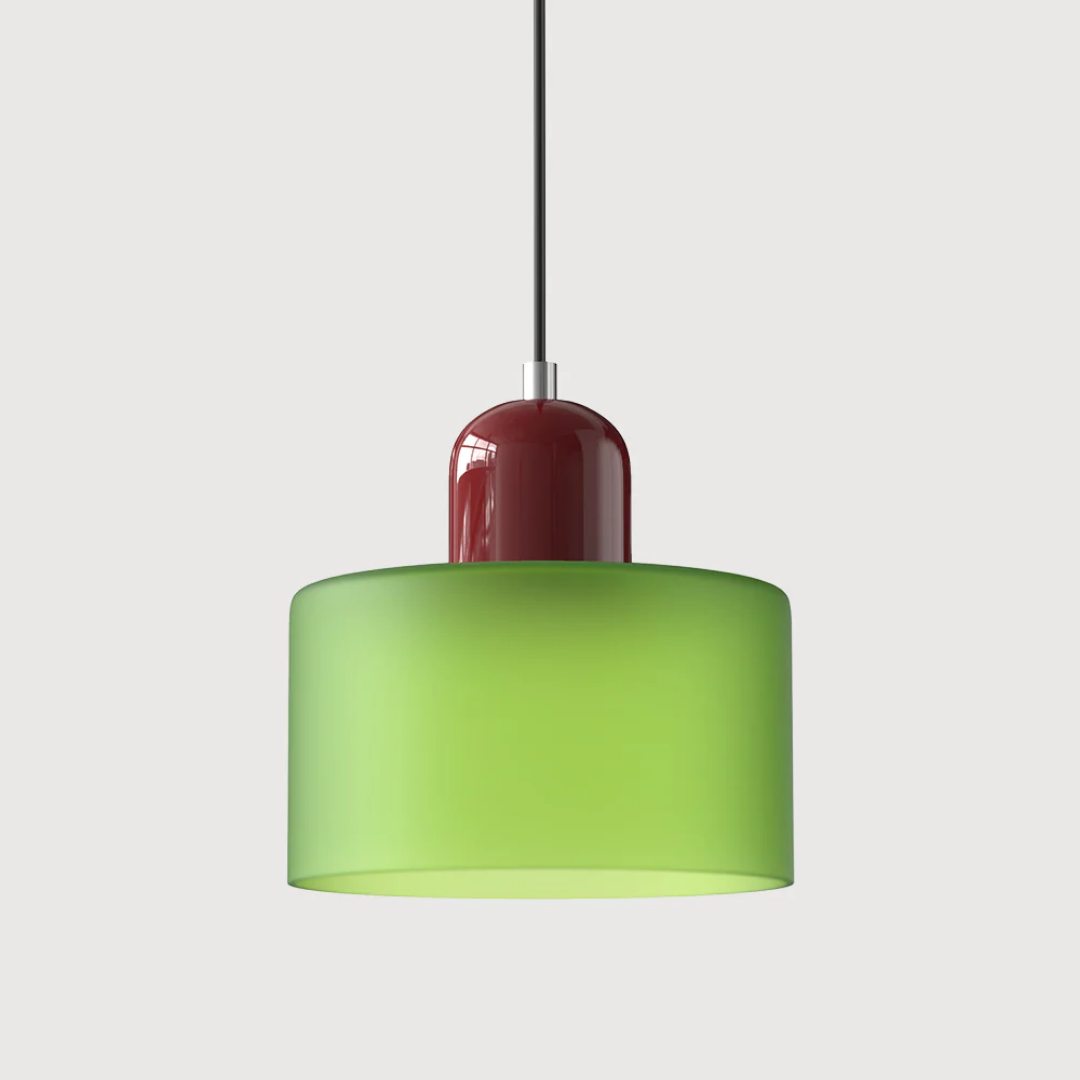 Suspension vintage en verre coloré et métal réglable, éclairage d’ambiance pour coin repas, plafonnier au design rétro | Sansoti