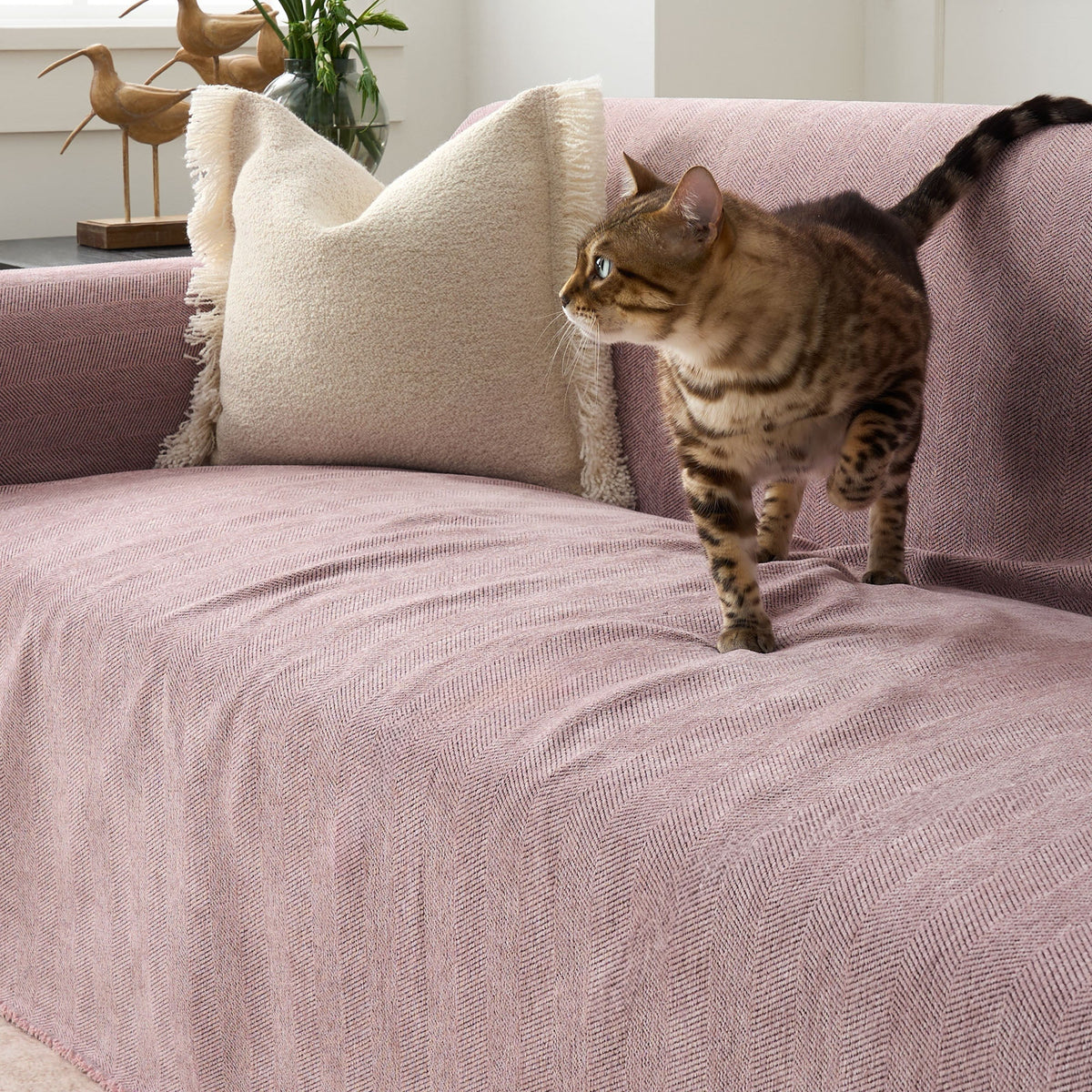 Herringbone Texture Sofa Cover Pet-Proof Water-Repellent Furniture Protection Textile Weave Sofa Cover | Sansoti