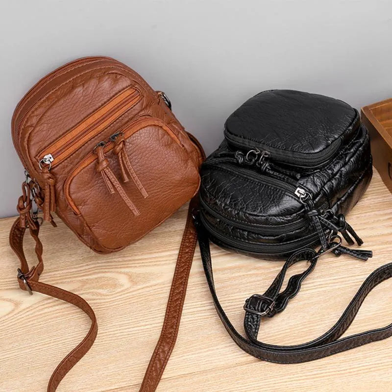 Compact Leather Shoulder Bag for Women Elegant Design Brown Black Handbag Crossbody Carryall for Everyday Use | Sansoti