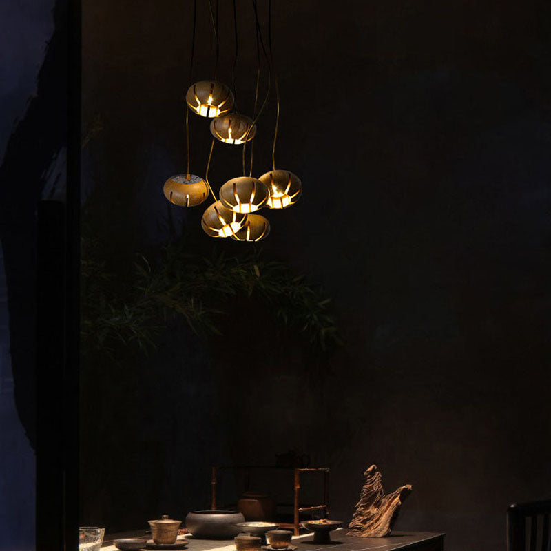 Wooden Cluster Chandelier with Multiple Lights Ceiling Lamp for Dining Room Bedroom Living Room Lighting | Sansoti