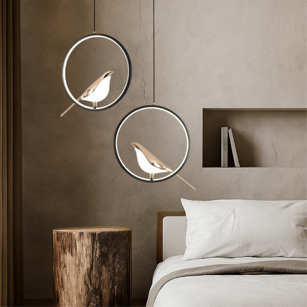 Suspension MrBird Ø29 cm métal noir or LED 3000K salle à manger chambre oiseau design éclairage décoration moderne | Sansoti