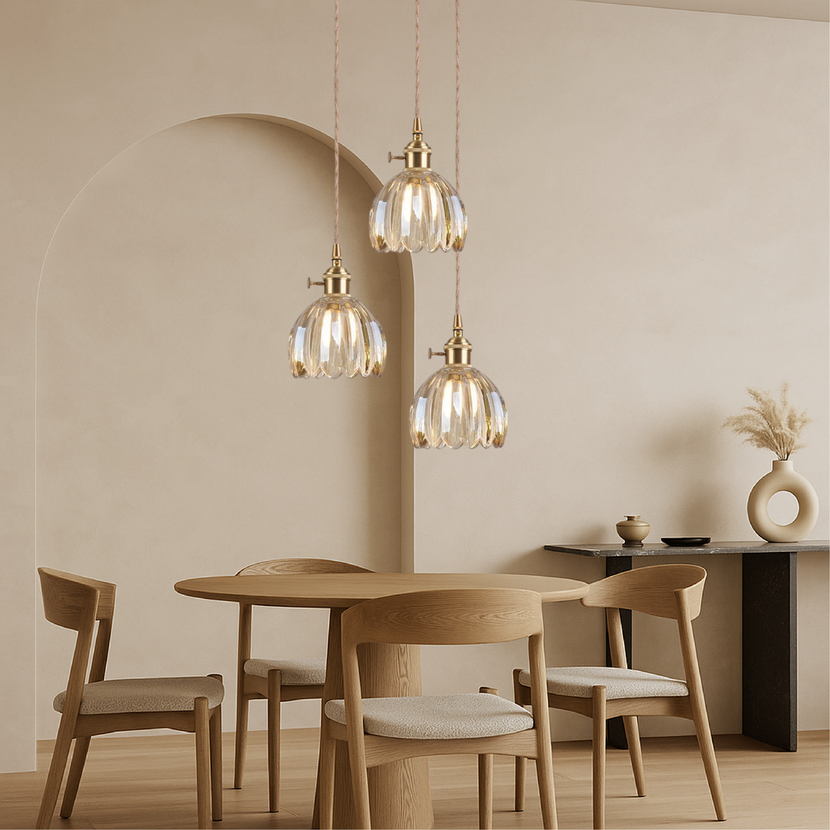 Japanse glazen hanglamp E27 glas transparant eetkamer bar verlichting minimalistisch design ribbelglas keuken hanglamp | Sansoti
