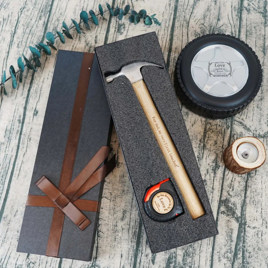 Engraved Tape Measure and Hammer Set – Personalized Tool Set for Father’s Day, Woodworking & DIY | Sansoti